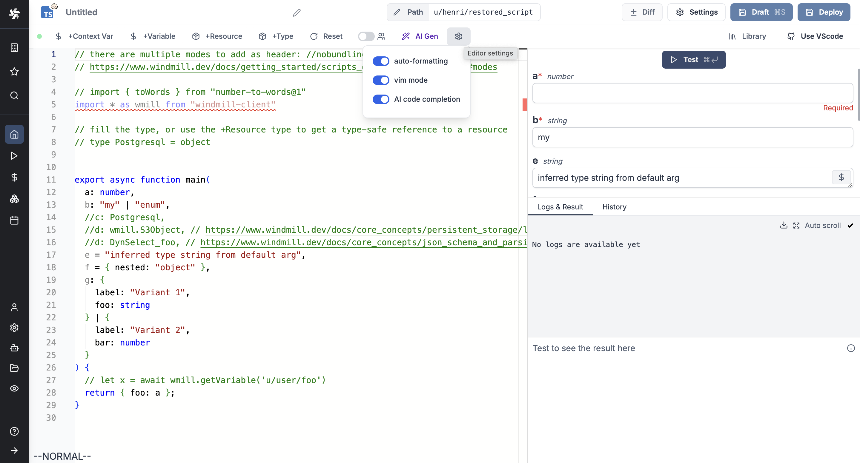 Code editor Settings Code editor Settings
