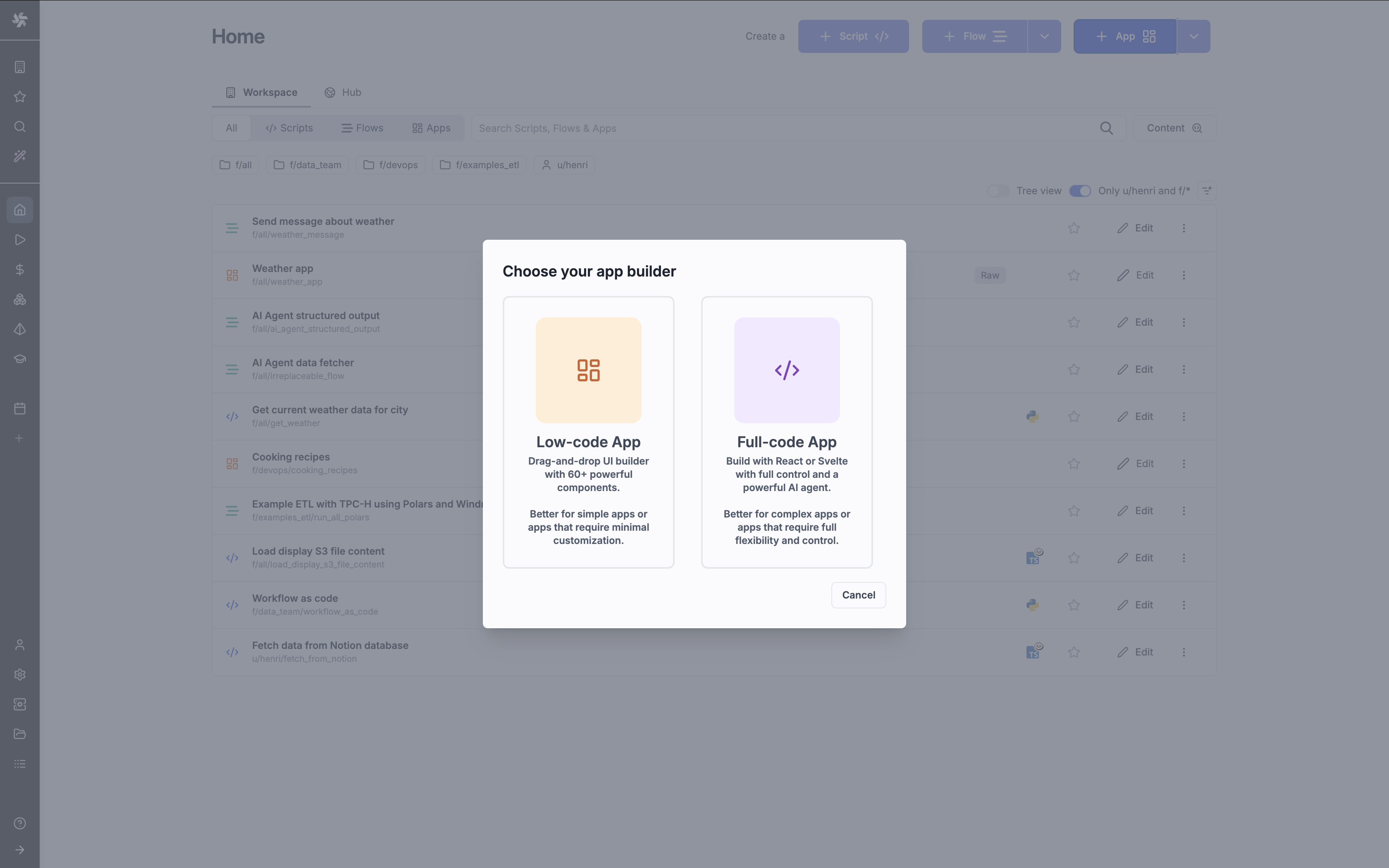 Pick full-code app Pick full-code app